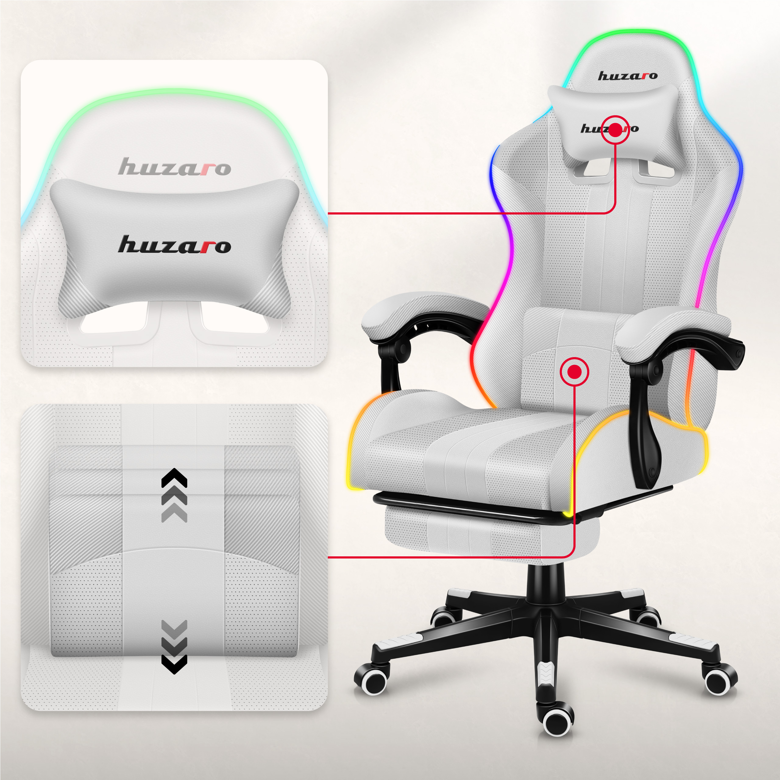Poduszka lędźwiowa do fotela gamingowa Huzaro Force 4.7 White RGB