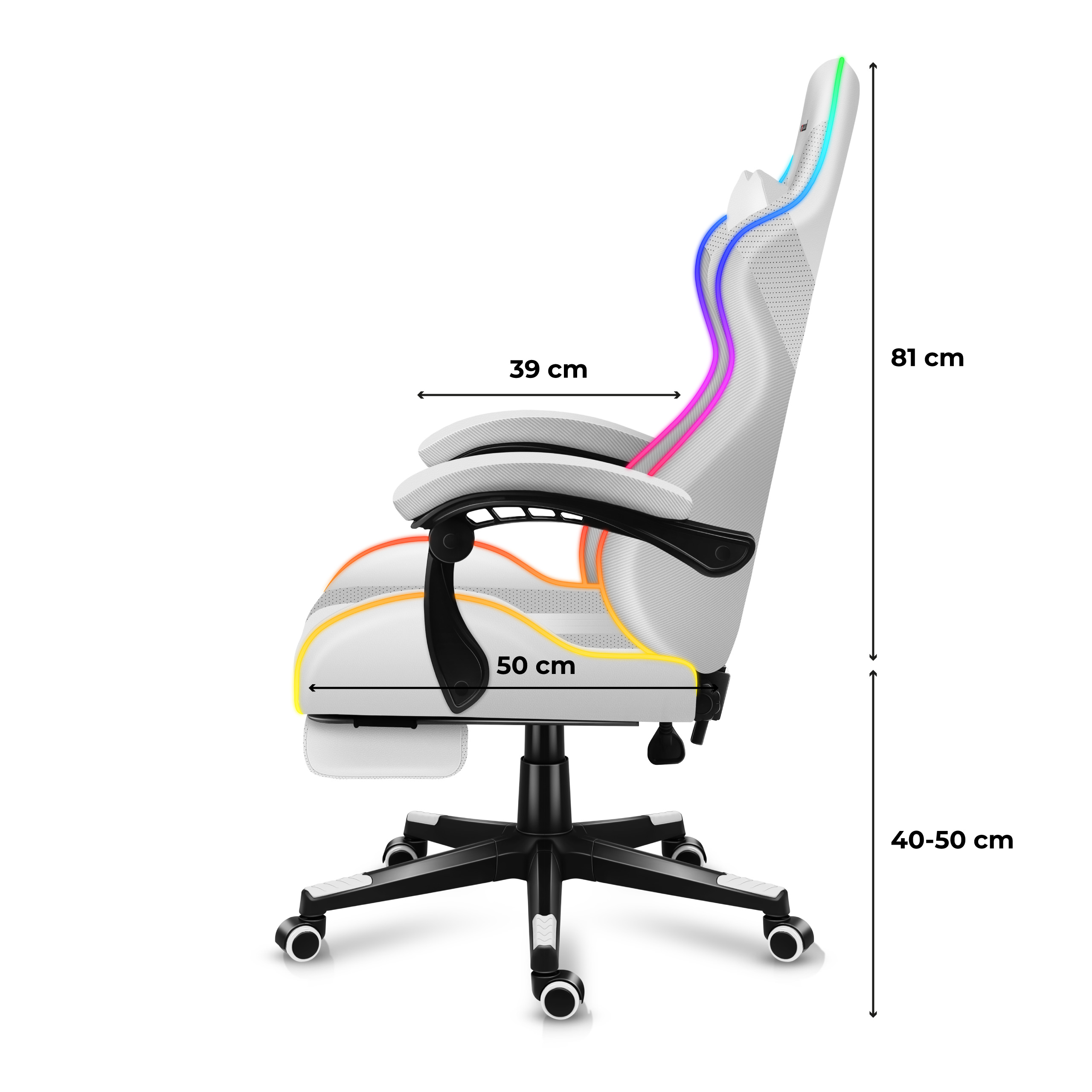 Wymiary fotela Huzaro Force 4.7 White RGB