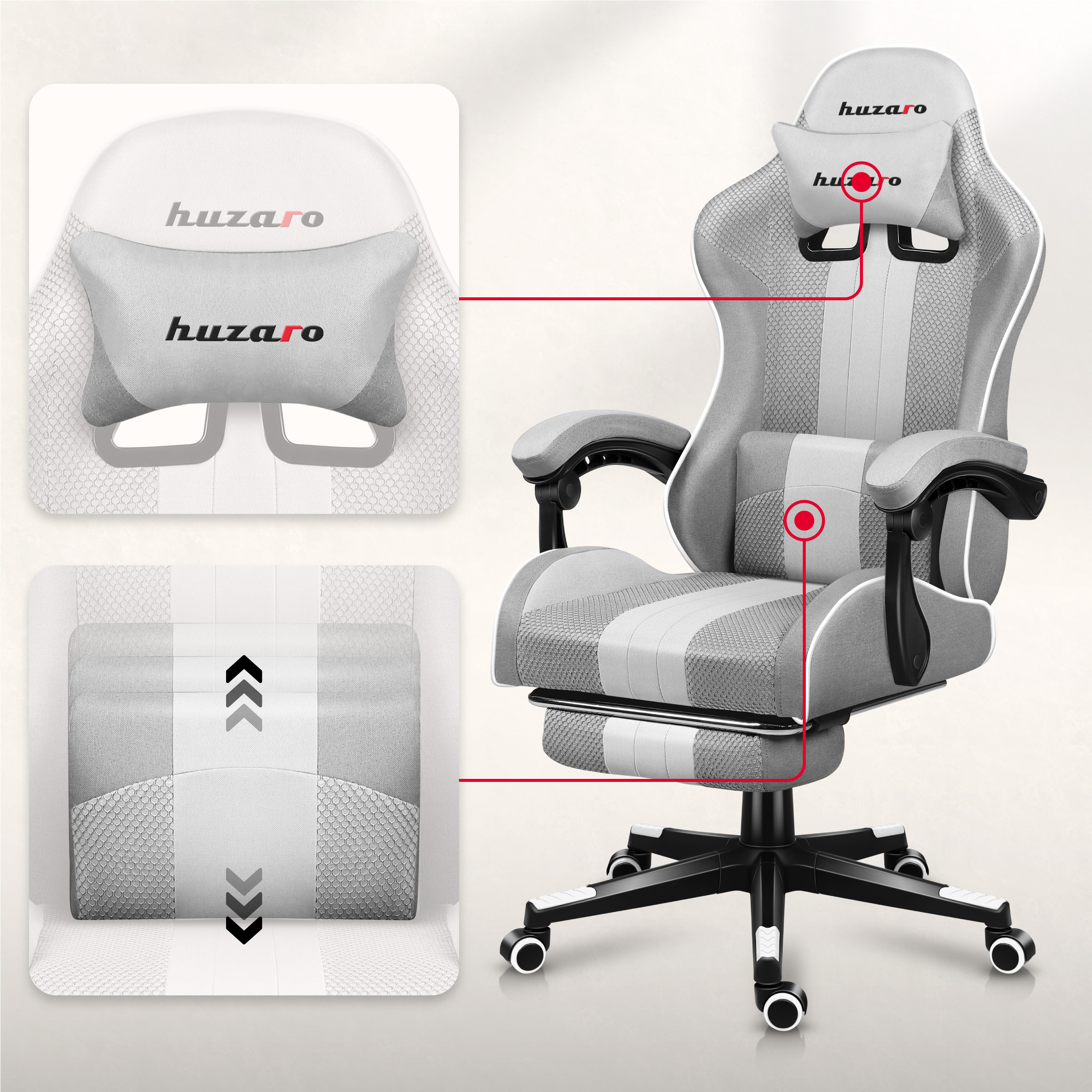 Poduszka lędźwiowa do fotela gamingowa Huzaro Force 4.7 White Mesh