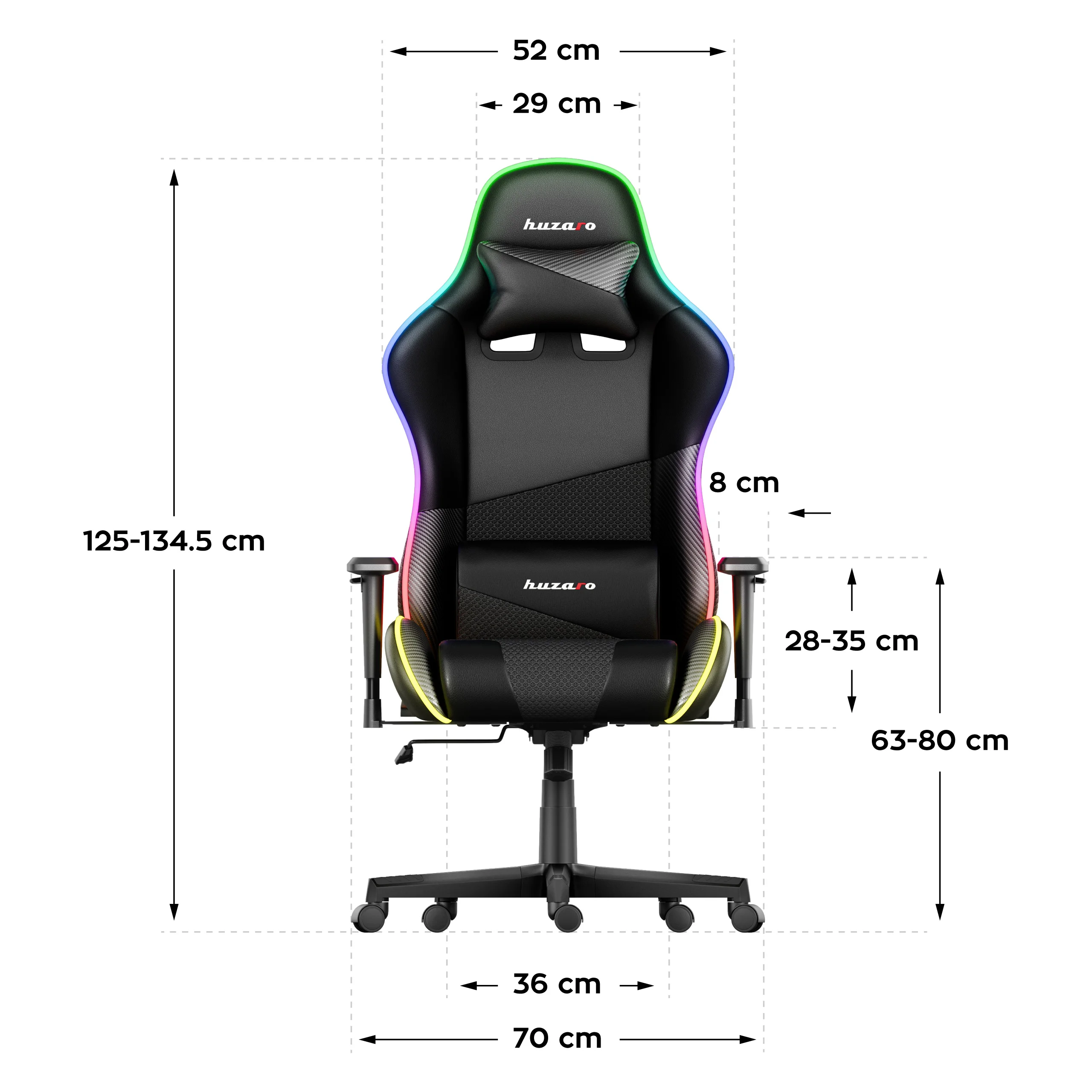 Wymiary fotela Huzaro Force 6.2 White RGB