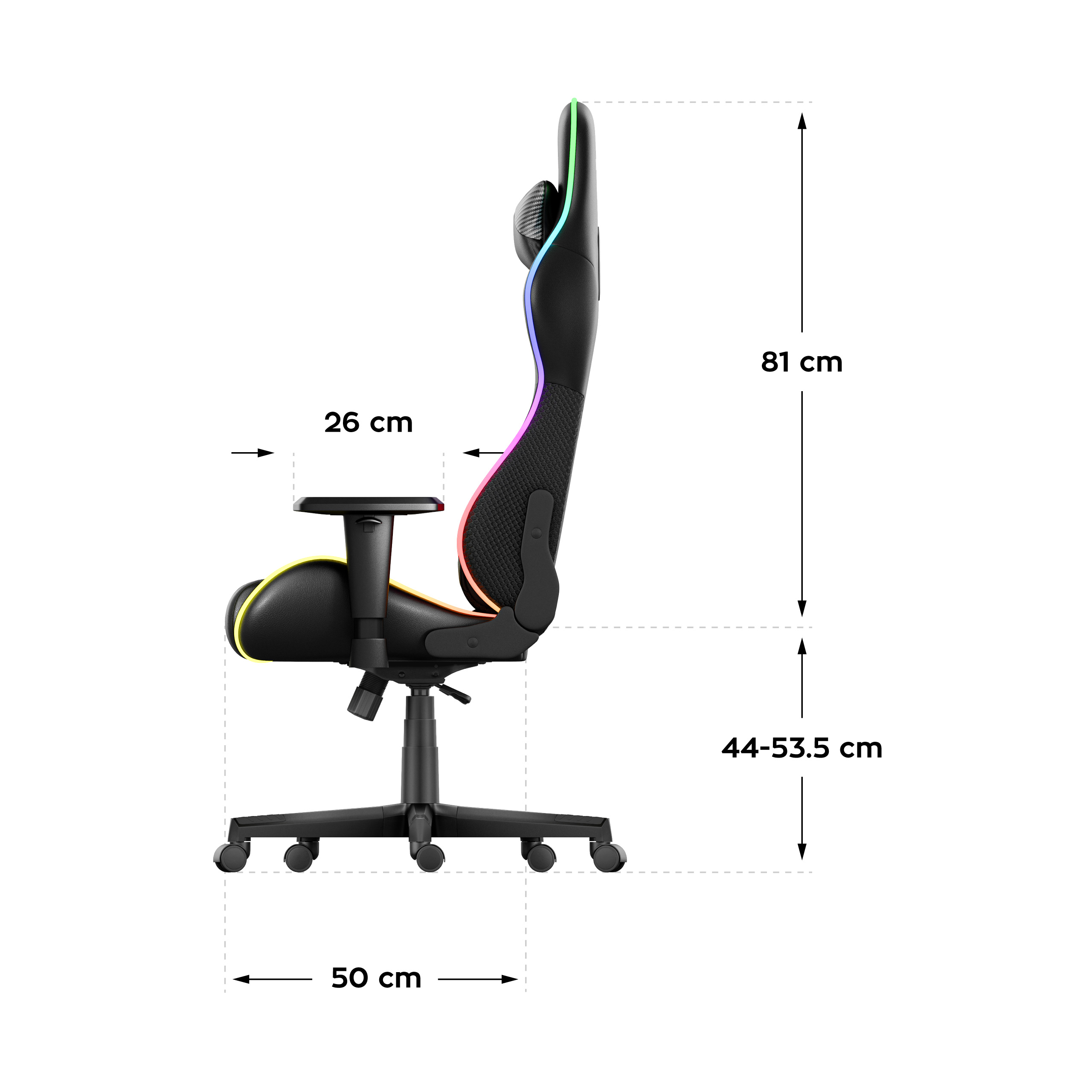 Wymiary fotela Huzaro Force 6.2 White RGB