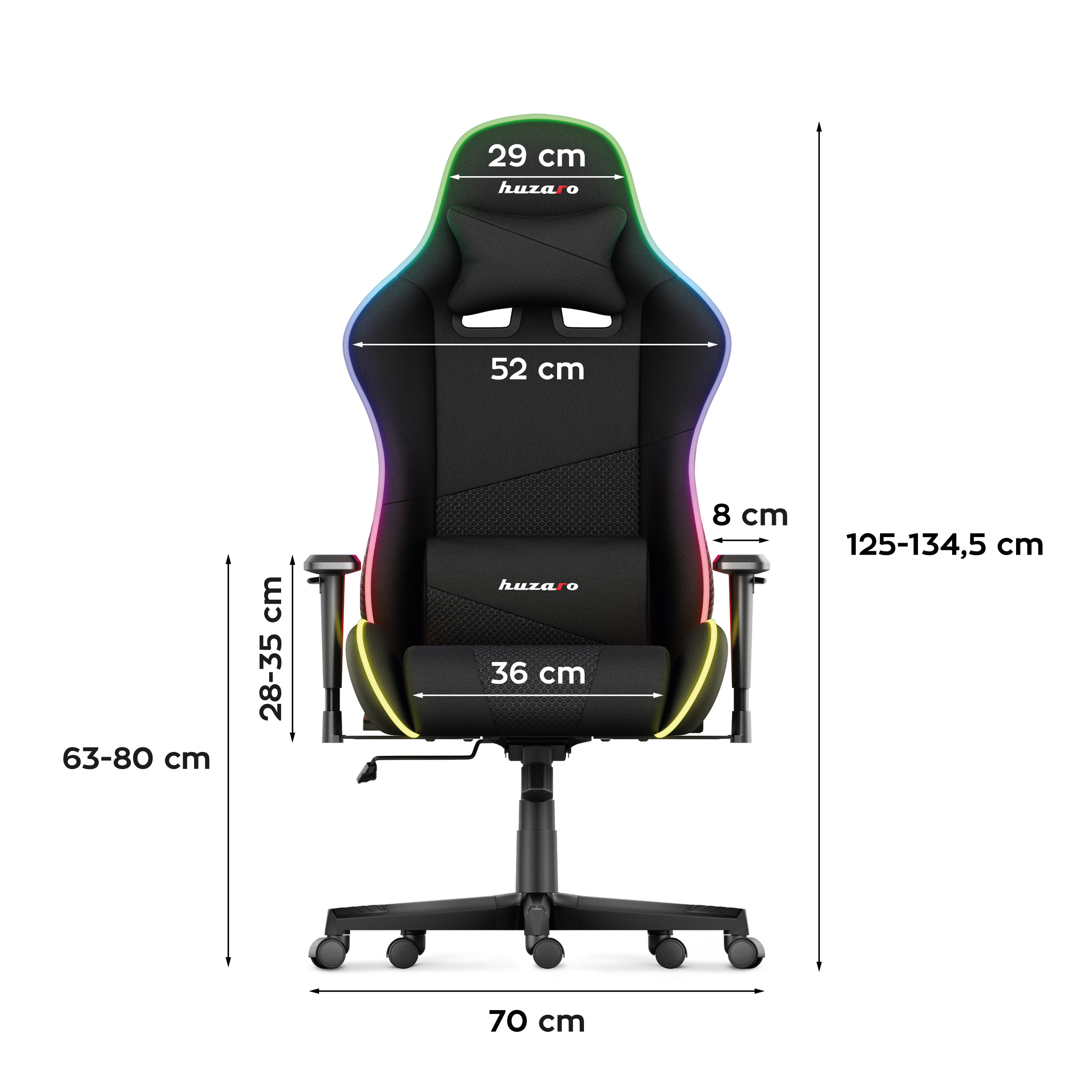Wymiary fotela Huzaro Force 6.2 White RGB