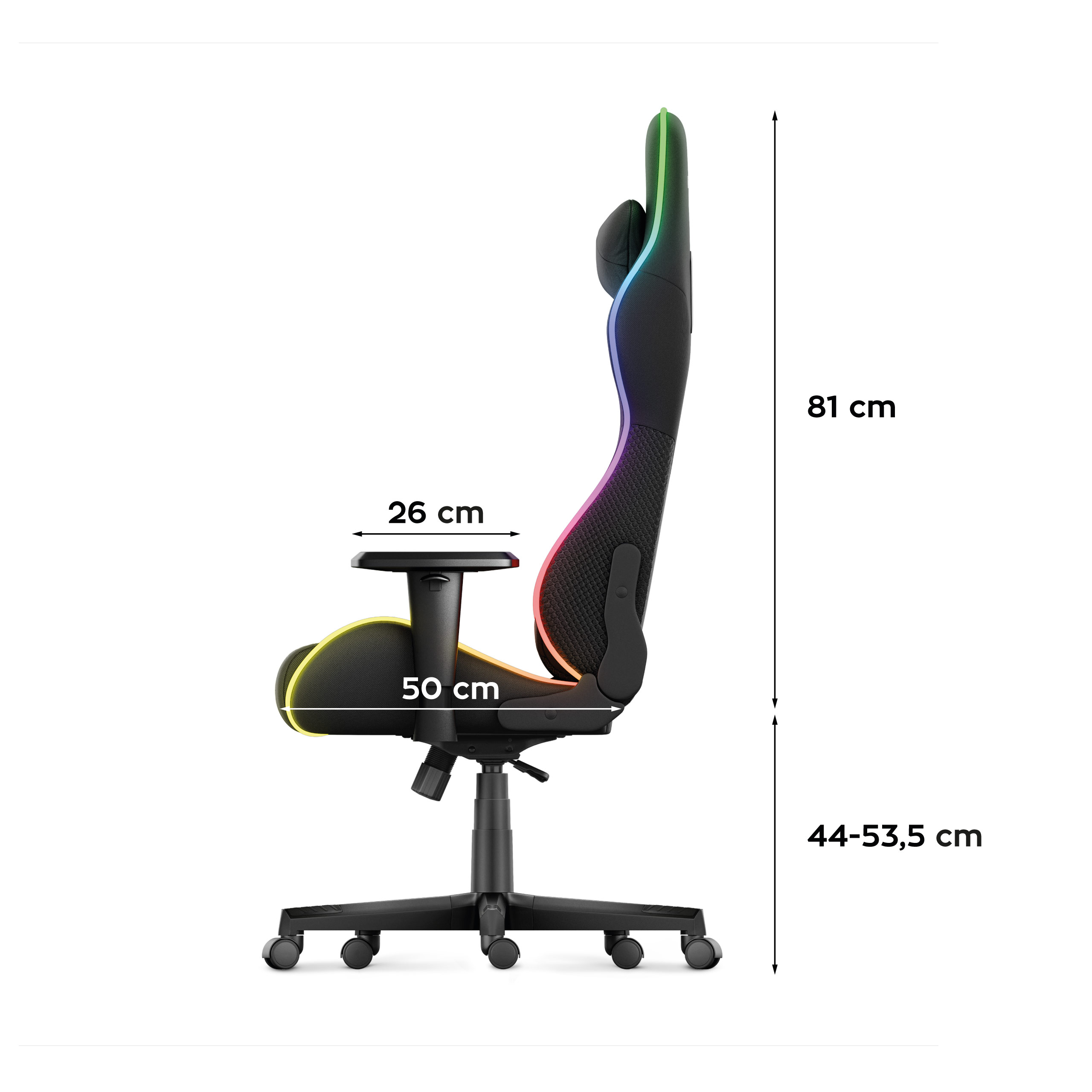 Wymiary fotela Huzaro Force 6.2 White RGB