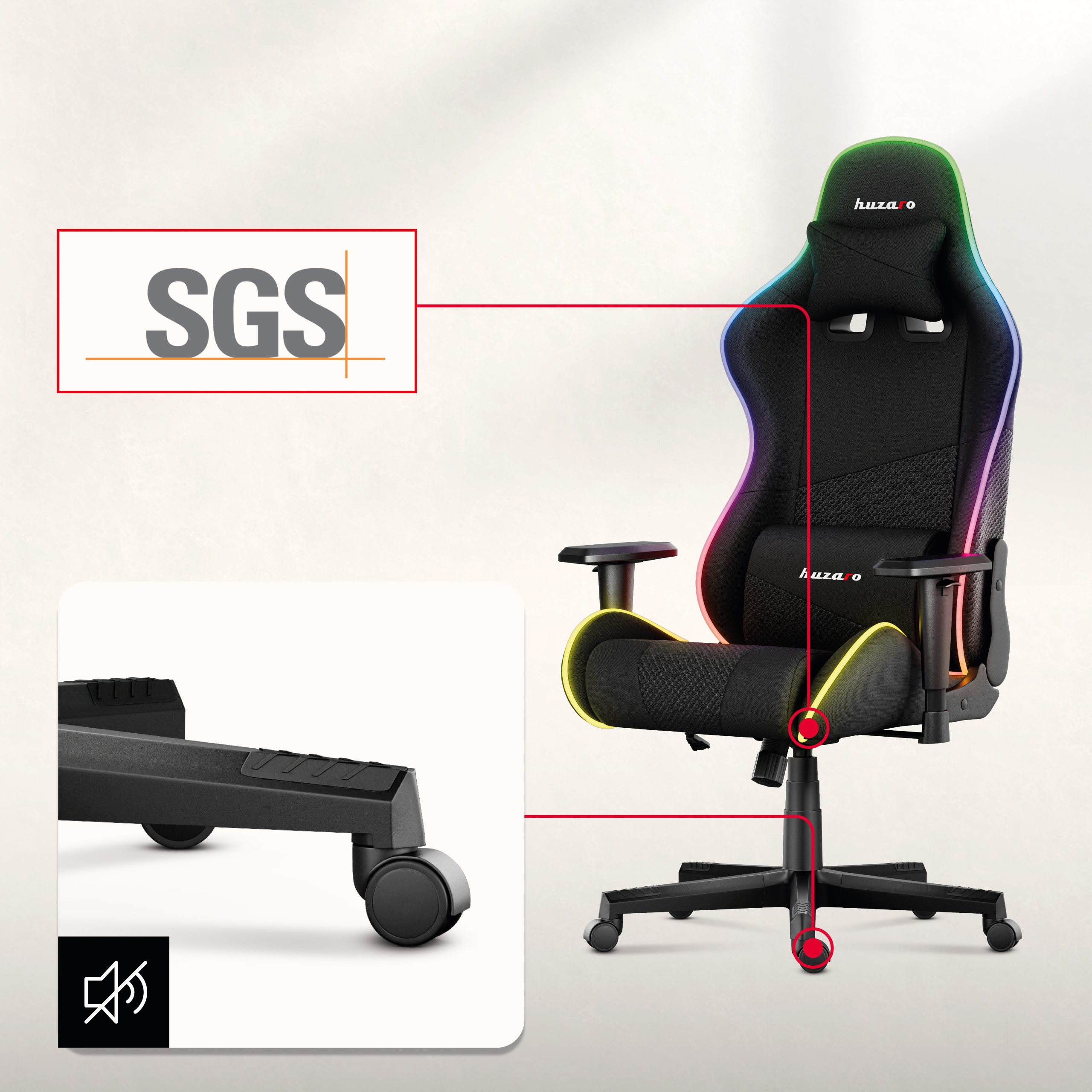 Kółko fotela Huzaro Force 6.2 White RGB