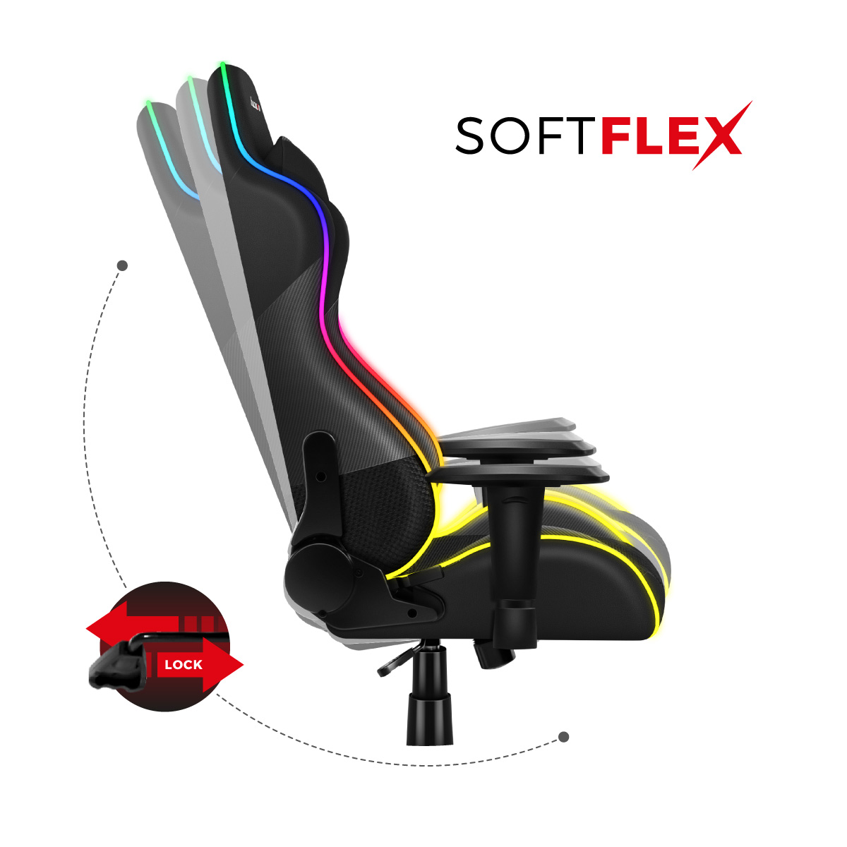 SoftFlex function Huzaro Force 6.2 Black RGB žaidimų kėdė