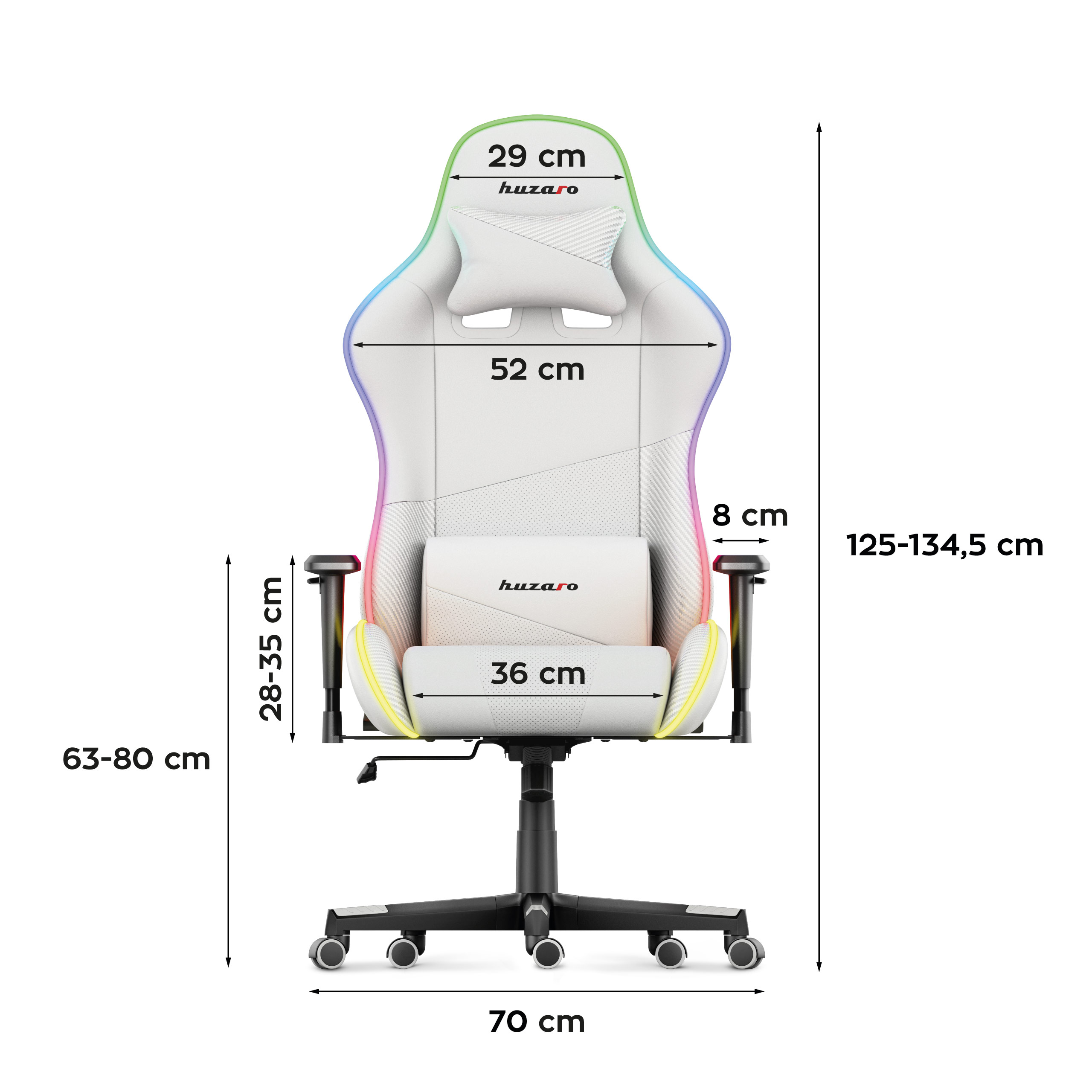 Wymiary fotela Huzaro Force 6.2 White RGB