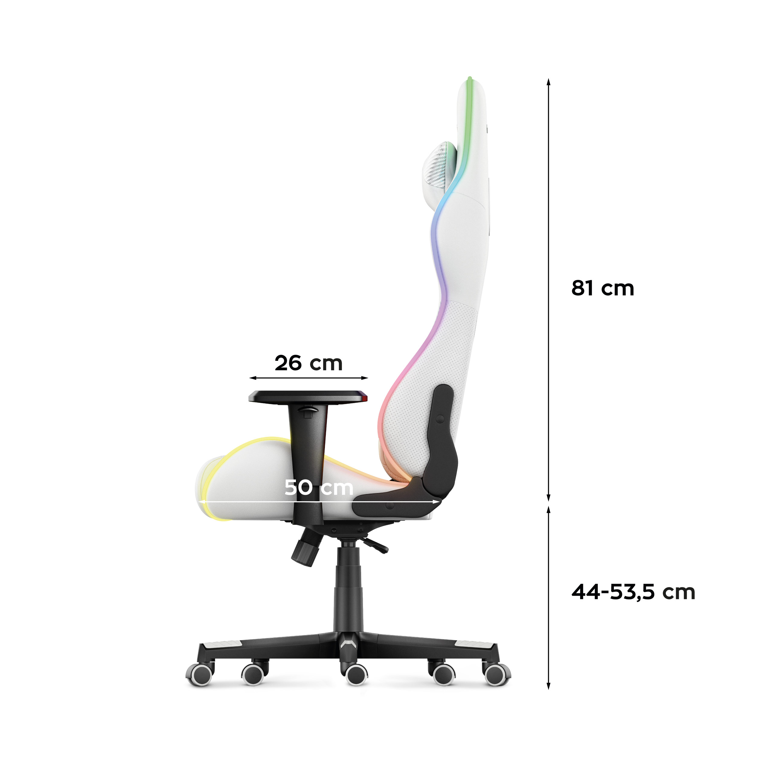Wymiary fotela Huzaro Force 6.2 White RGB