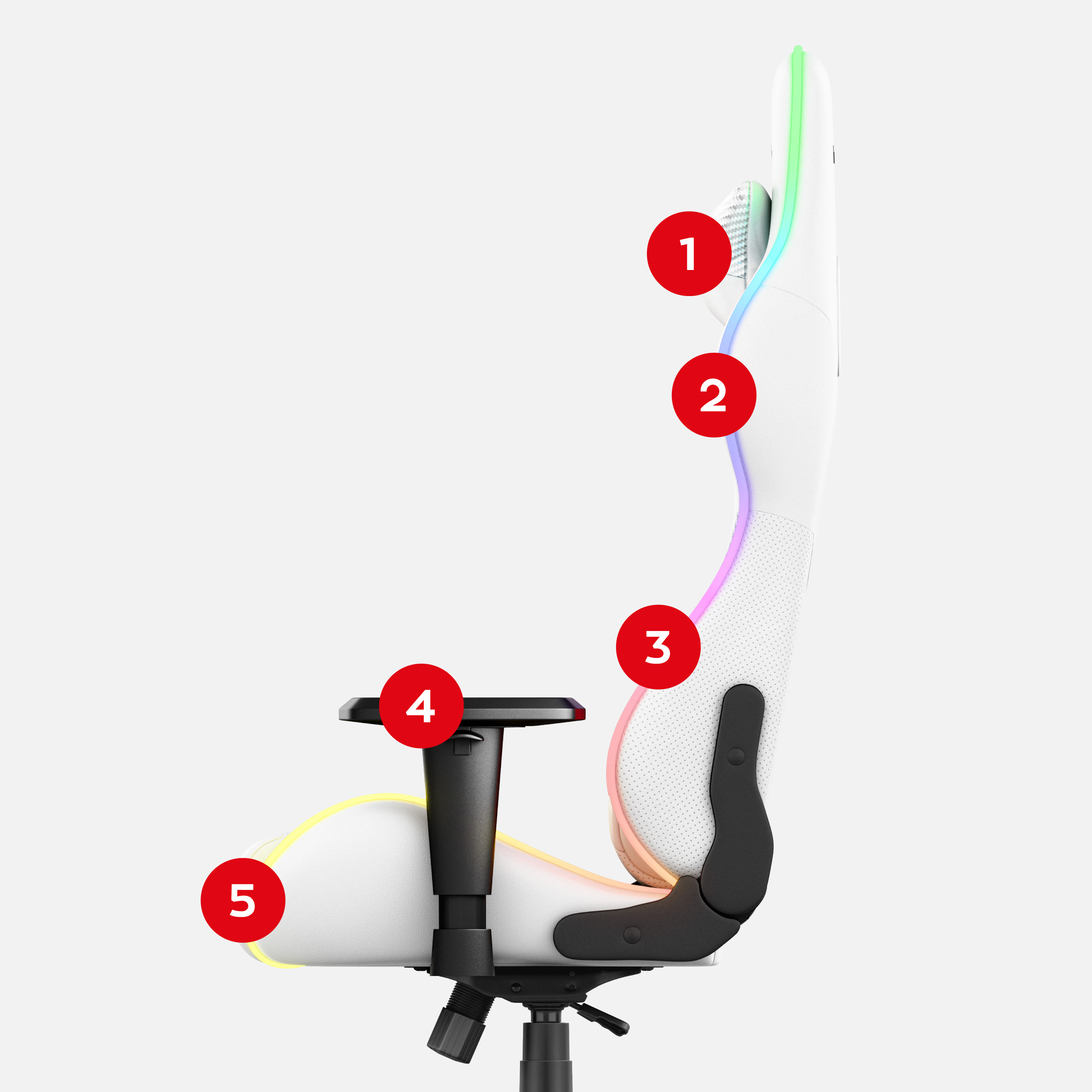 Bok fotela gamingowego Huzaro Force 6.2 White RGB