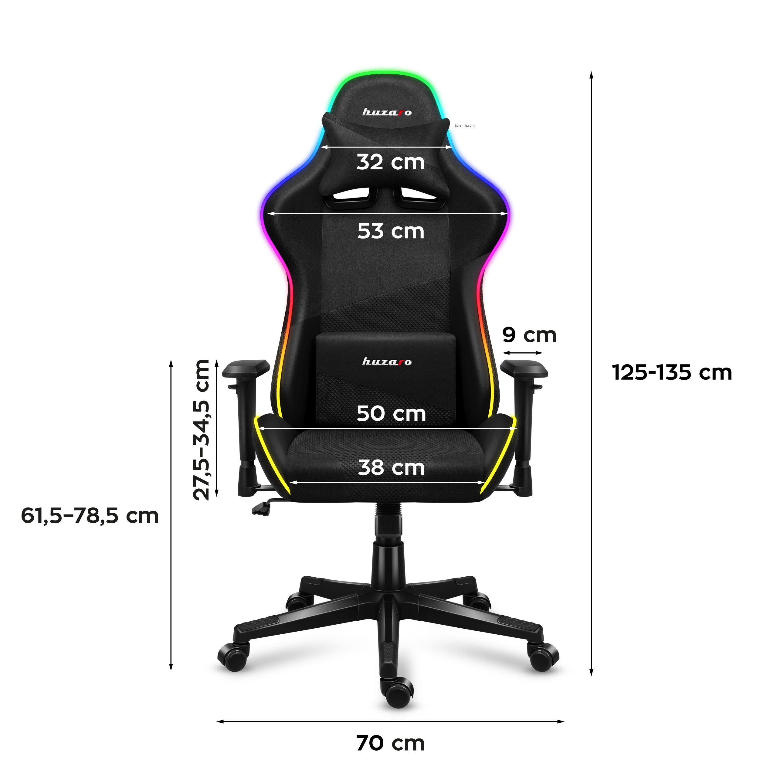 Wymiary fotela Huzaro Force 6.3 rgb