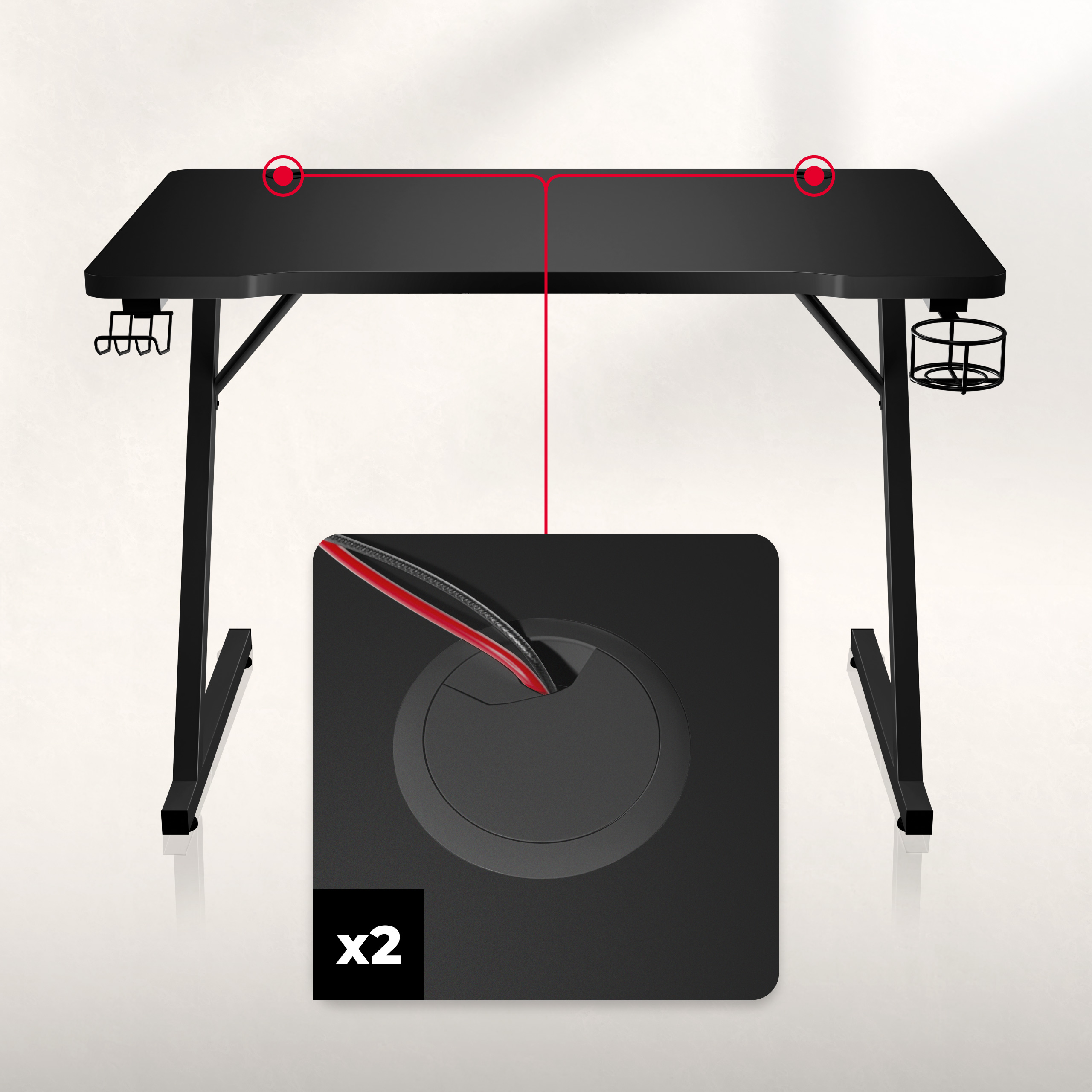 Wloty na przewody w blacie biurka Hero 1.8 Black