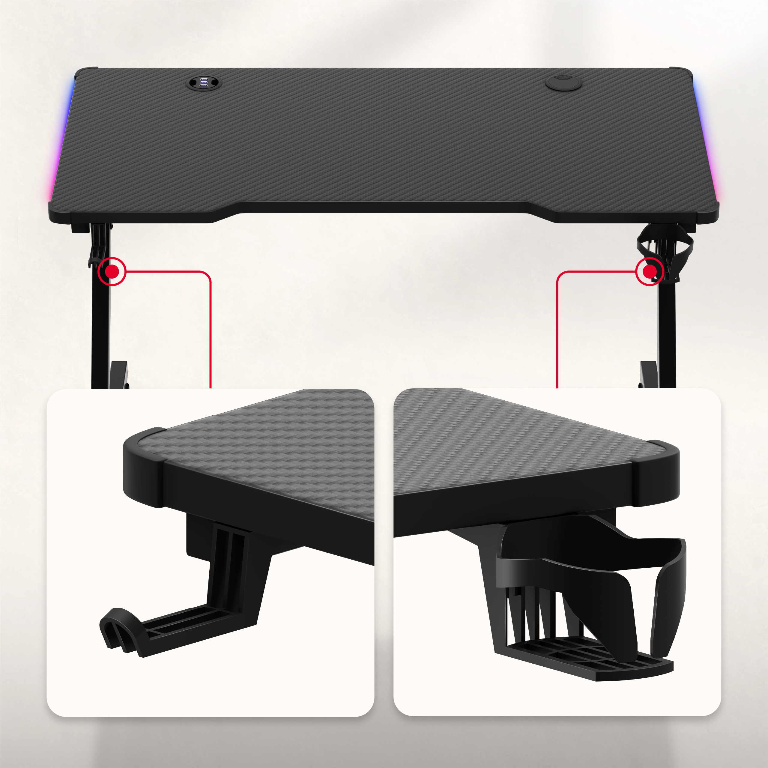 Uchwyty na słuchawki i kubek w biurku Hero 2.5 RGB