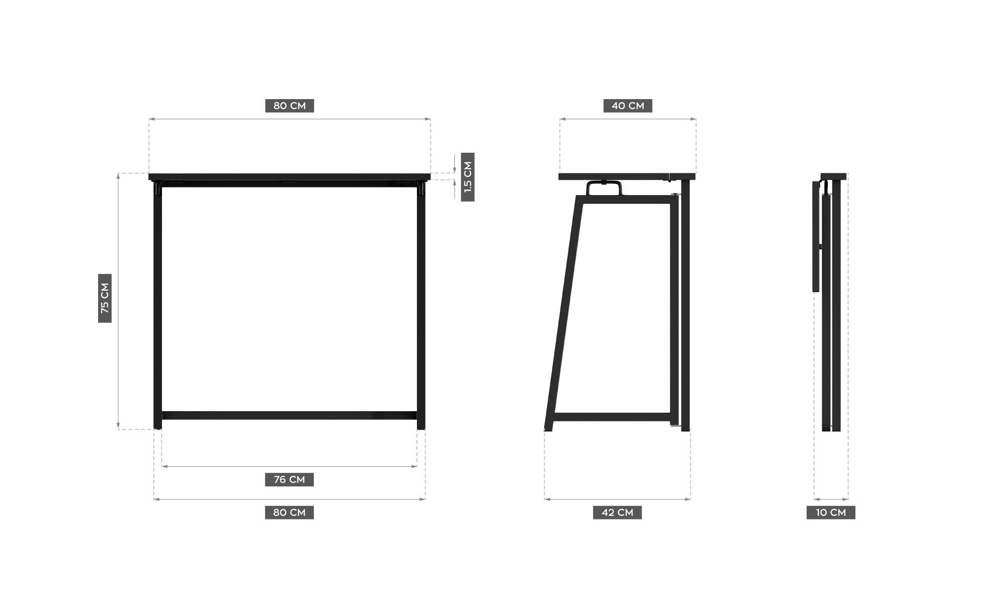 Dimensions du bureau pliant Leader 1.5