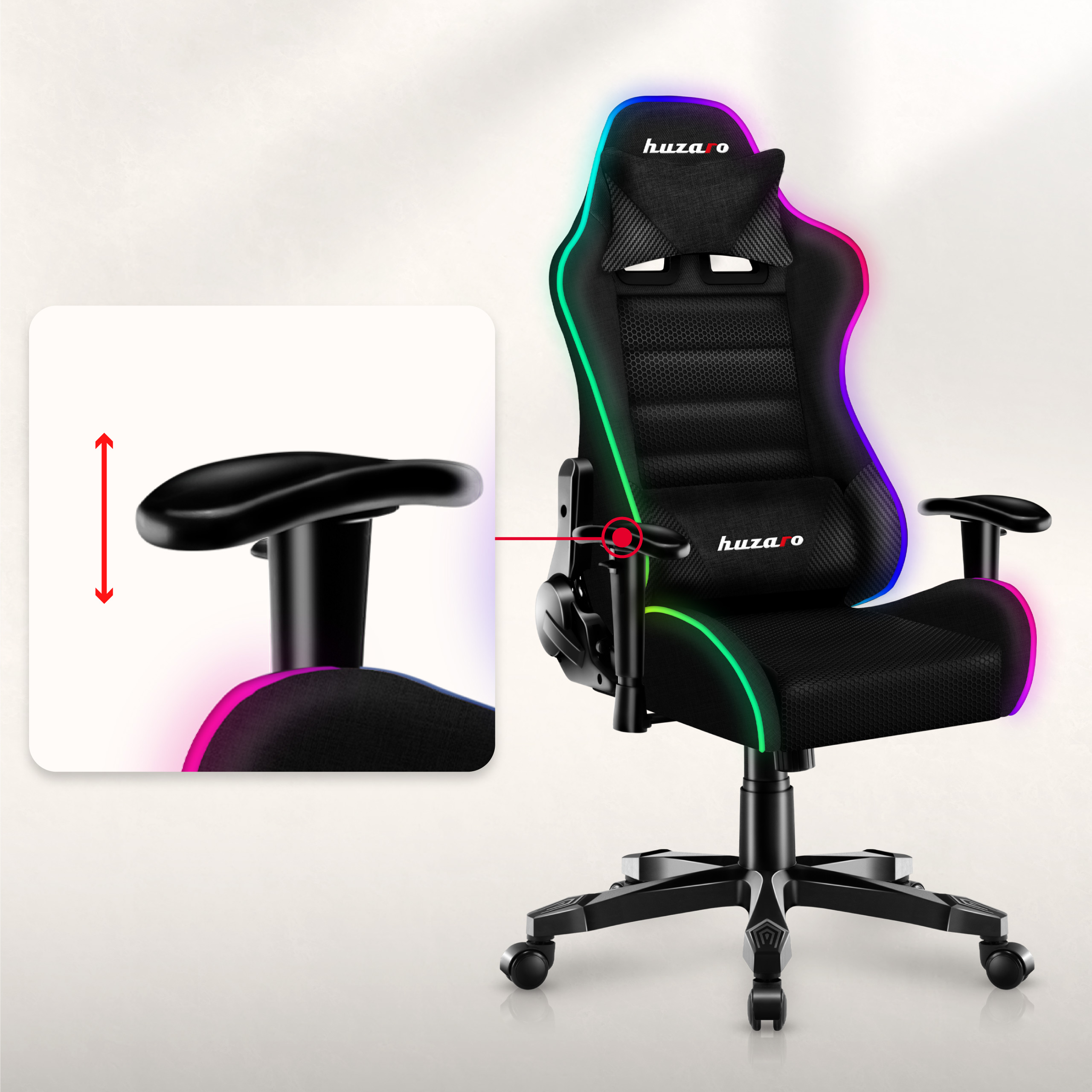 Lewy podłokietnik fotela gamingowego Huzaro Ranger 6.0 RGB
