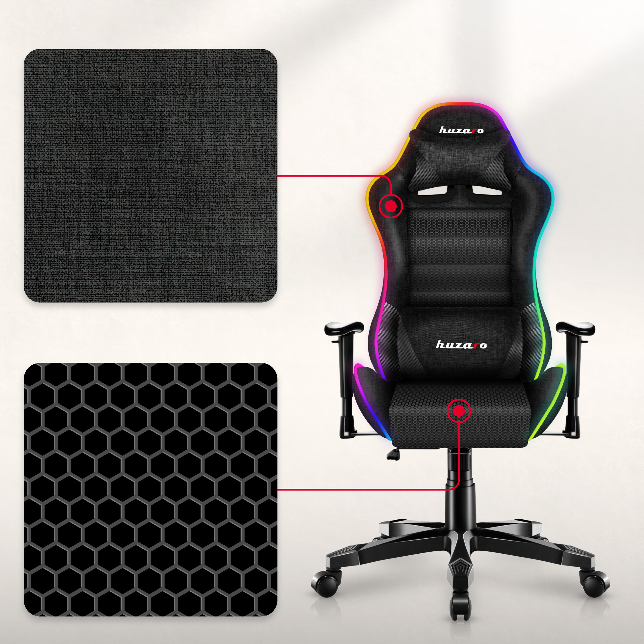 Prawy skos fotela Huzaro Ranger 6.0 RGB z tkaninami