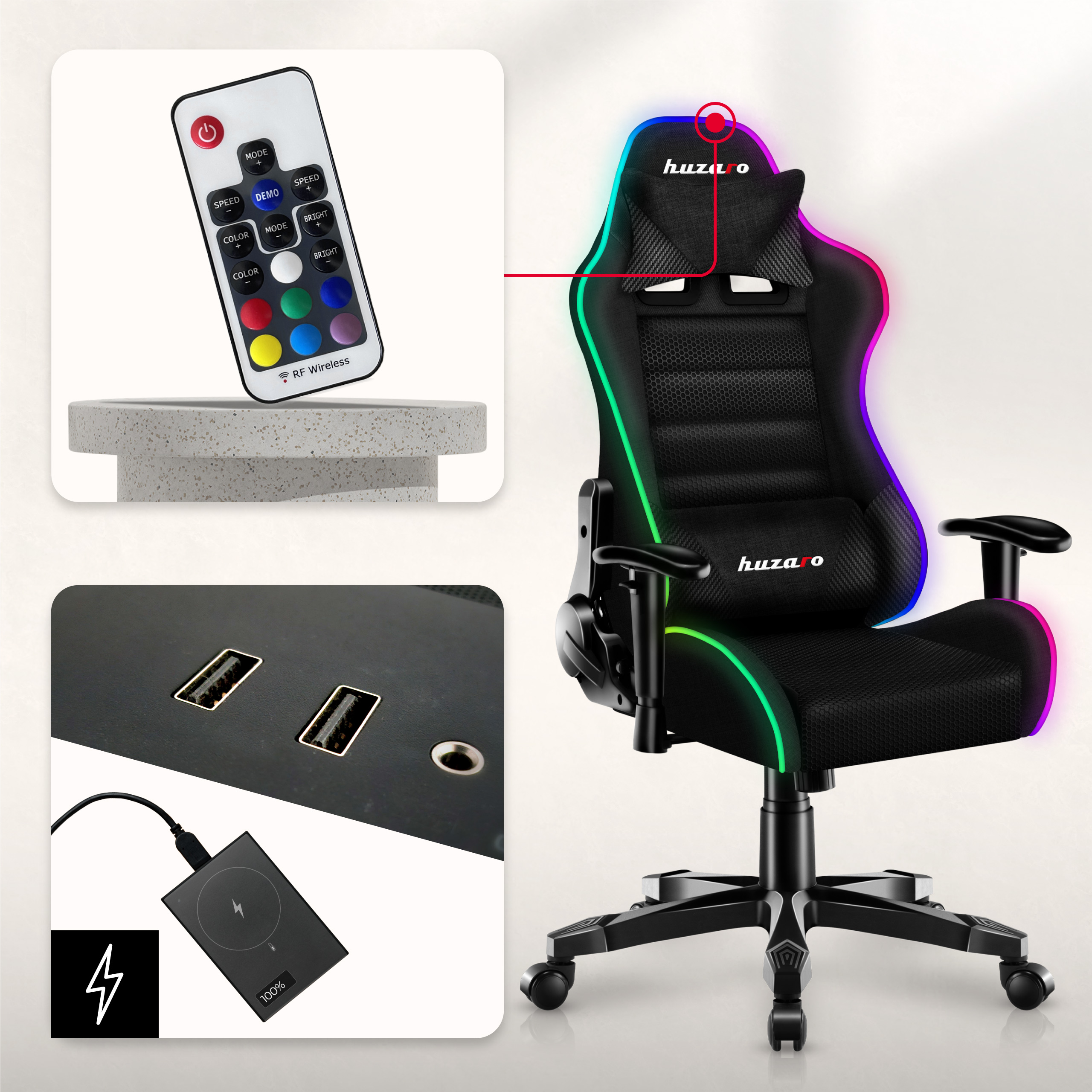 Przód fotela gamingowego Huzaro Ranger 6.0 RGB z chłopce