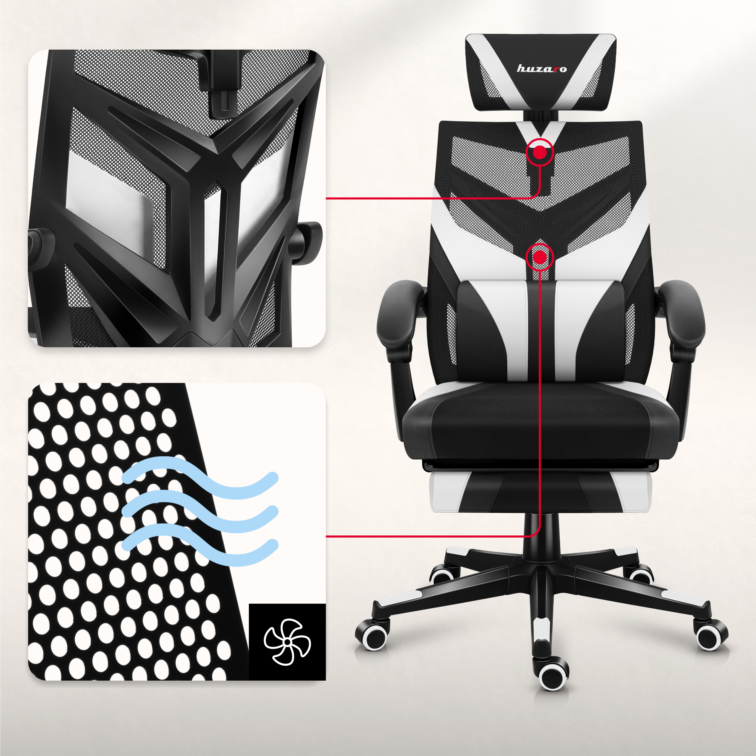 Tył fotela gamingowego Huzaro Combat 5.0 White