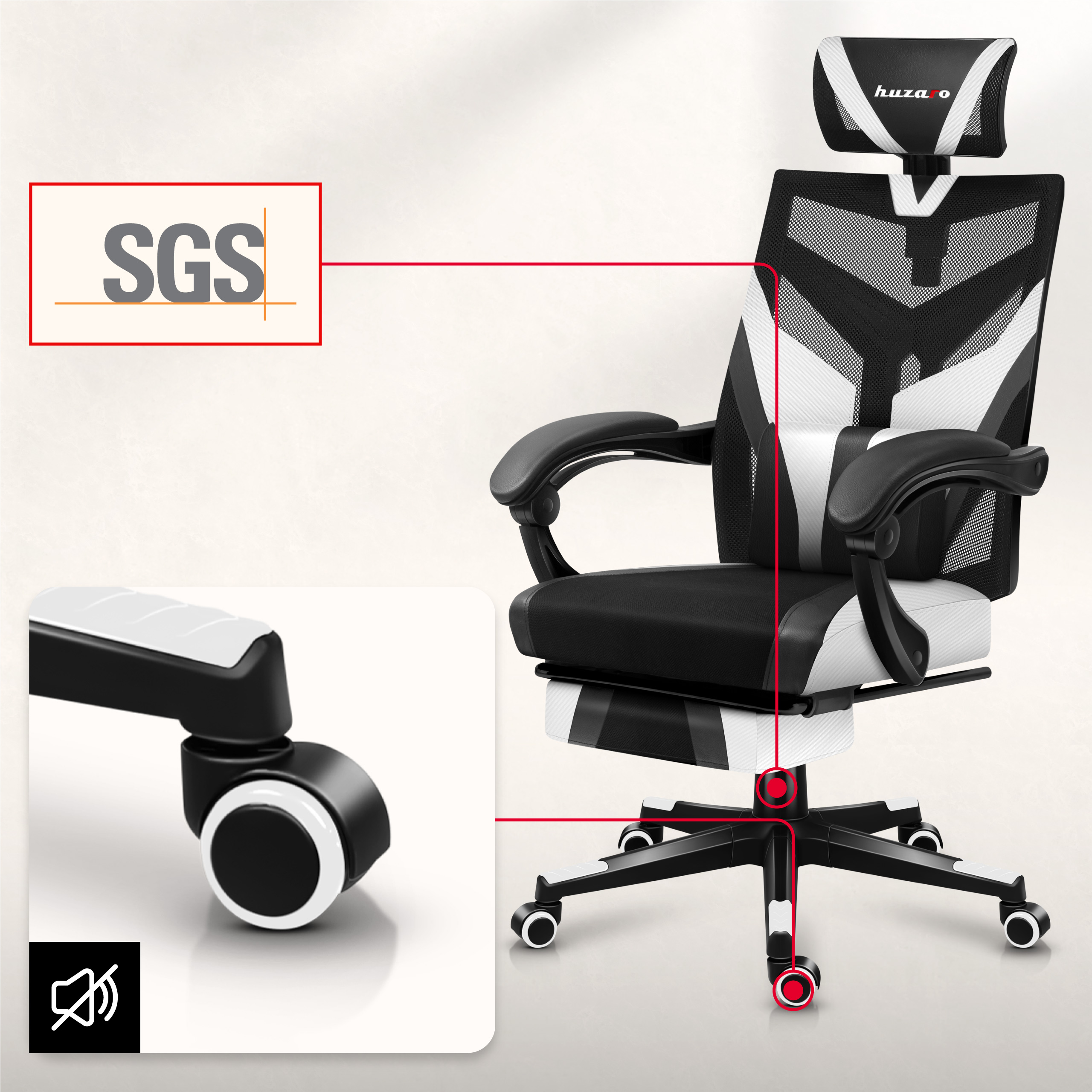 Kółko fotela gamingowego Huzaro Combat 5.0 White
